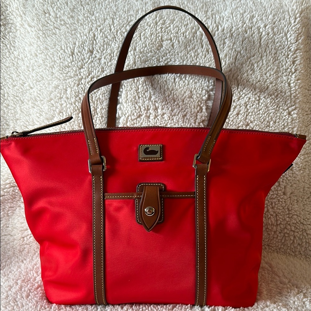 Dooney & Bourke Wayfarer Red Nylon Tote Bag w/ Key Fob